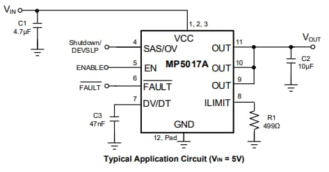 Application Circuit Diagram - Monolithic Power Systems (MPS) MP5017A Current Limit Switches